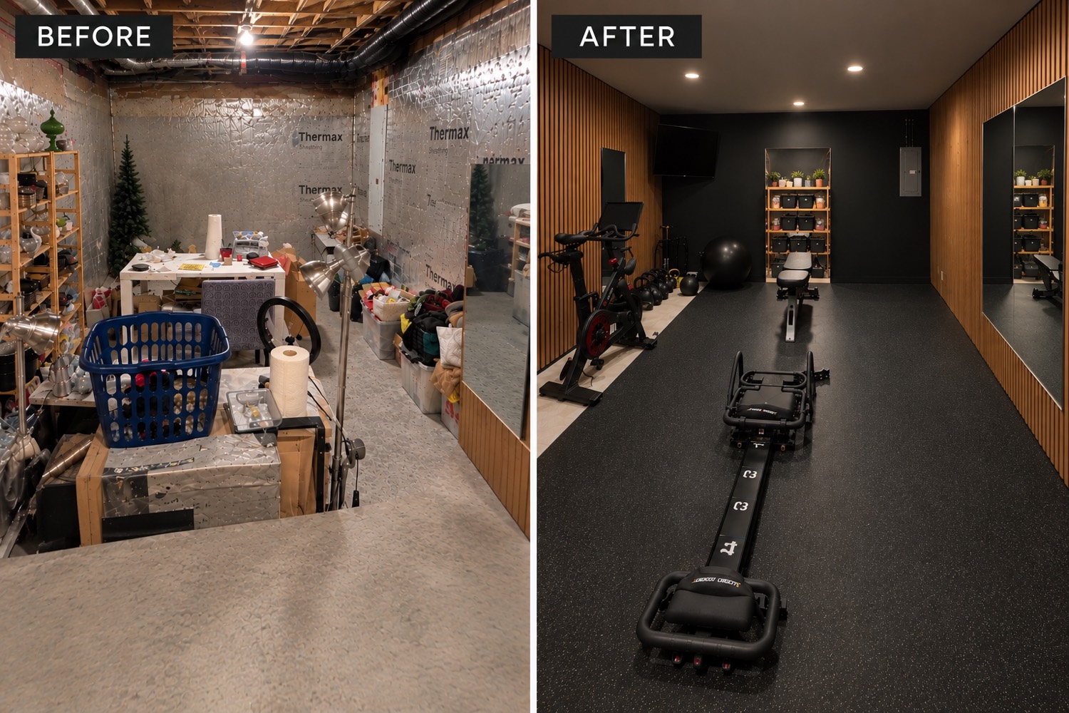 Basement finished into a home gym by GR Construction