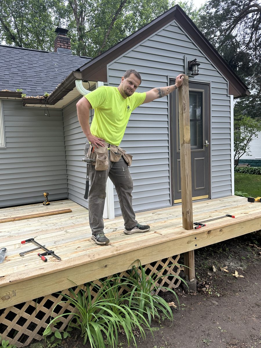 Greg Ruhman, owner of GR Construction, building a custom deck at a home in the east metro
